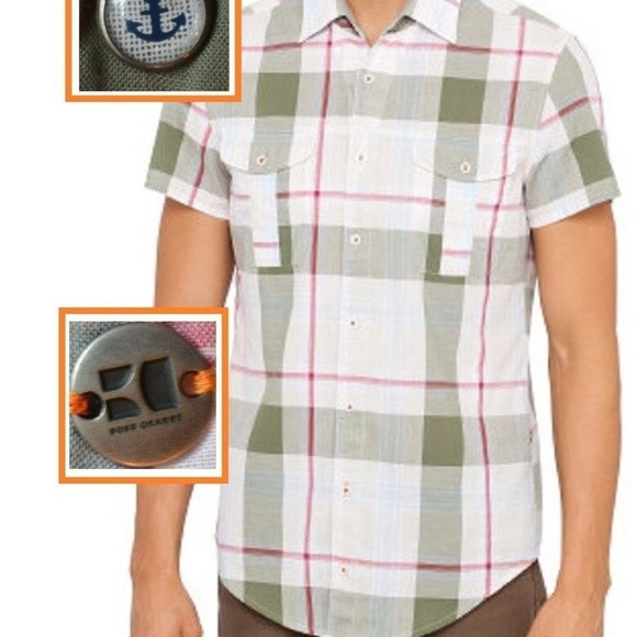 BOSS ORANGE Green and White Casual Button Down Shirt - Picture 1 of 7